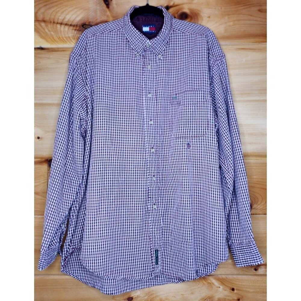Tommy Hilfiger Dress Shirt Men's X Large Long Sleeve White Red Check